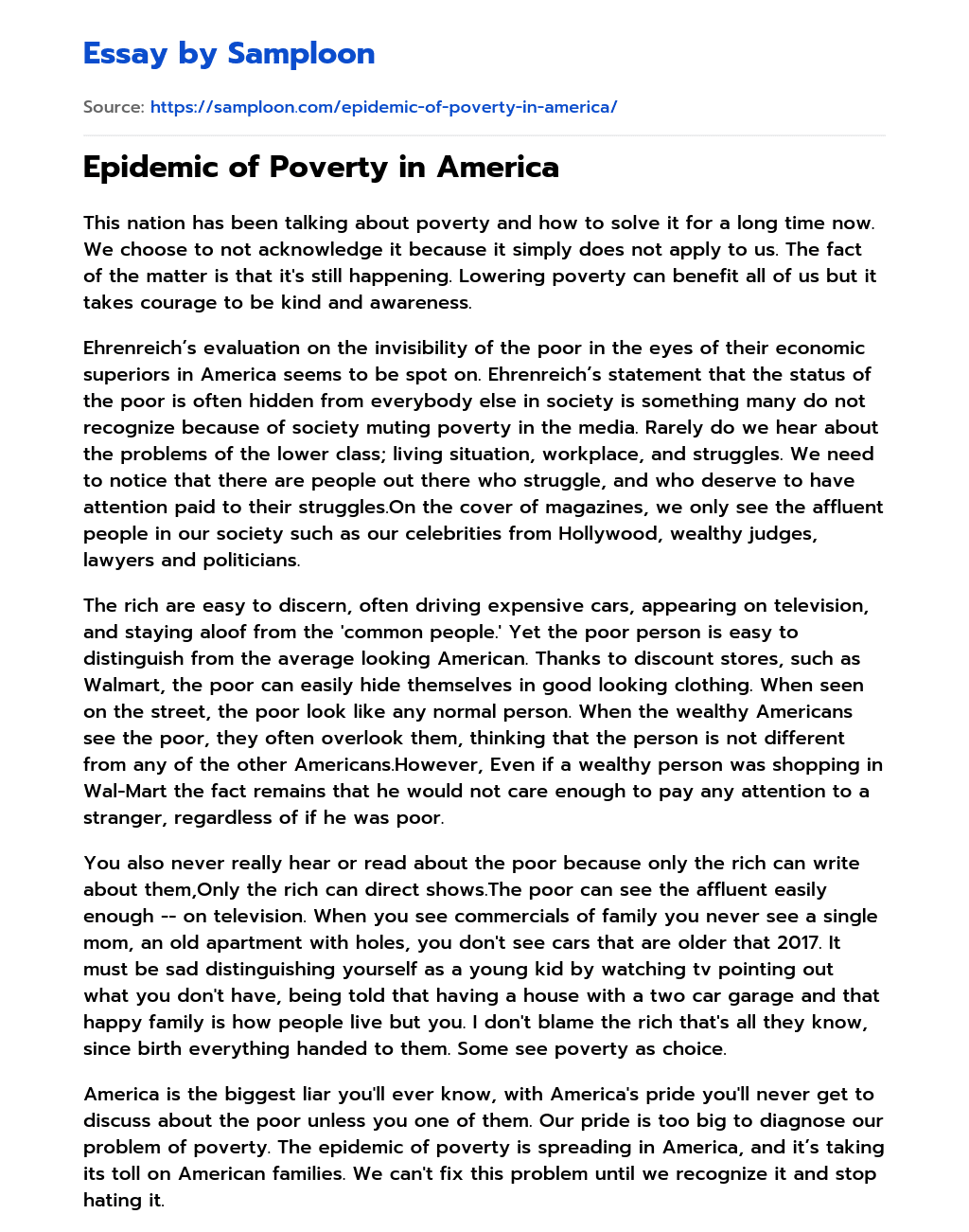 Epidemic of Poverty in America essay