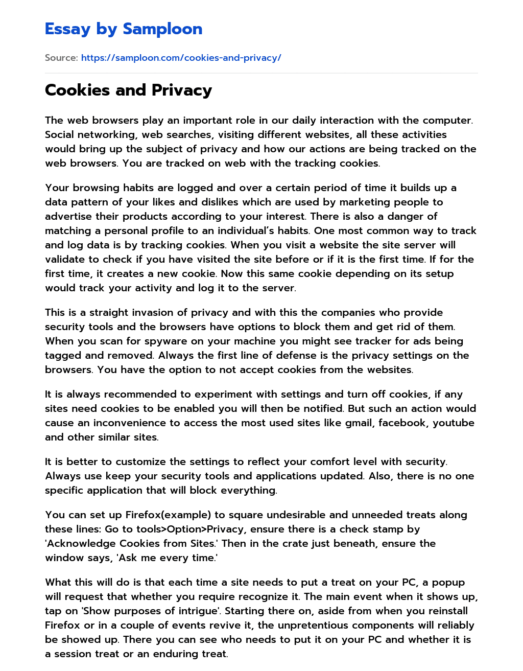 Cookies and Privacy essay