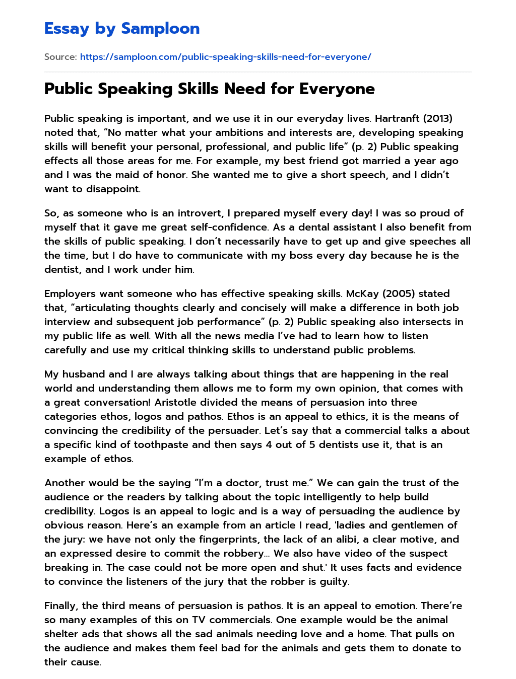 Public Speaking Skills Need for Everyone essay