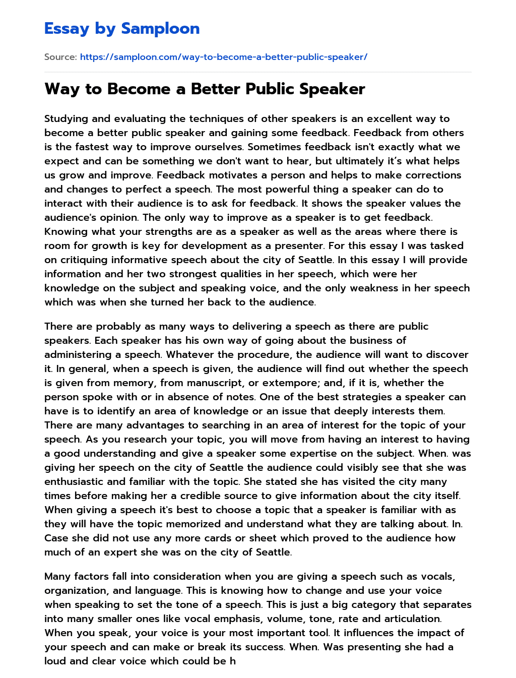 Way to Become a Better Public Speaker essay