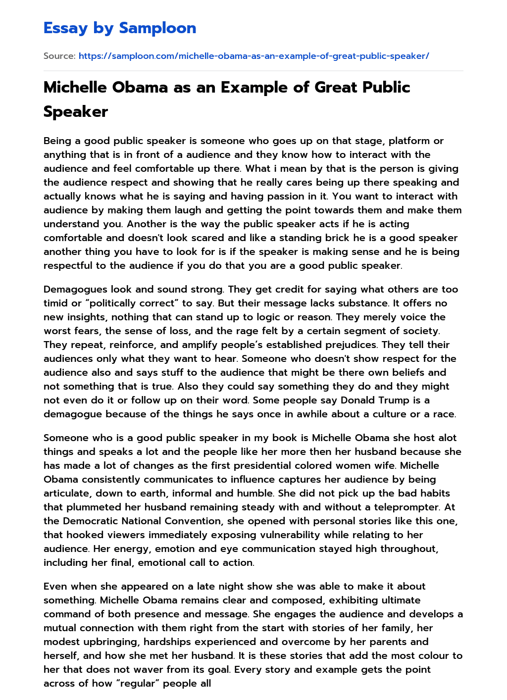 Michelle Obama as an Example of Great Public Speaker essay