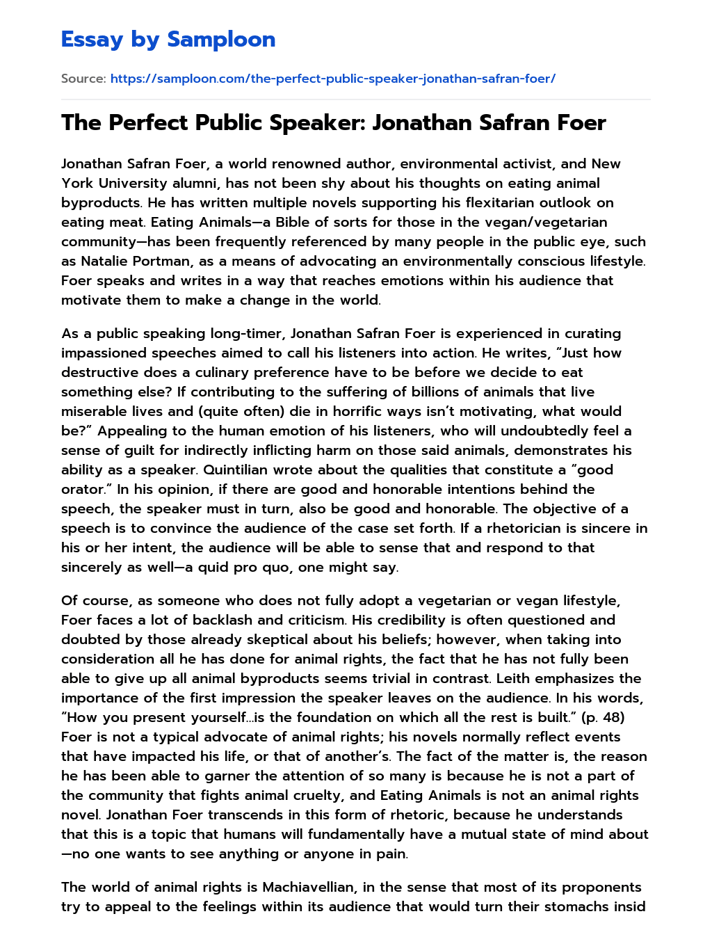 The Perfect Public Speaker: Jonathan Safran Foer essay