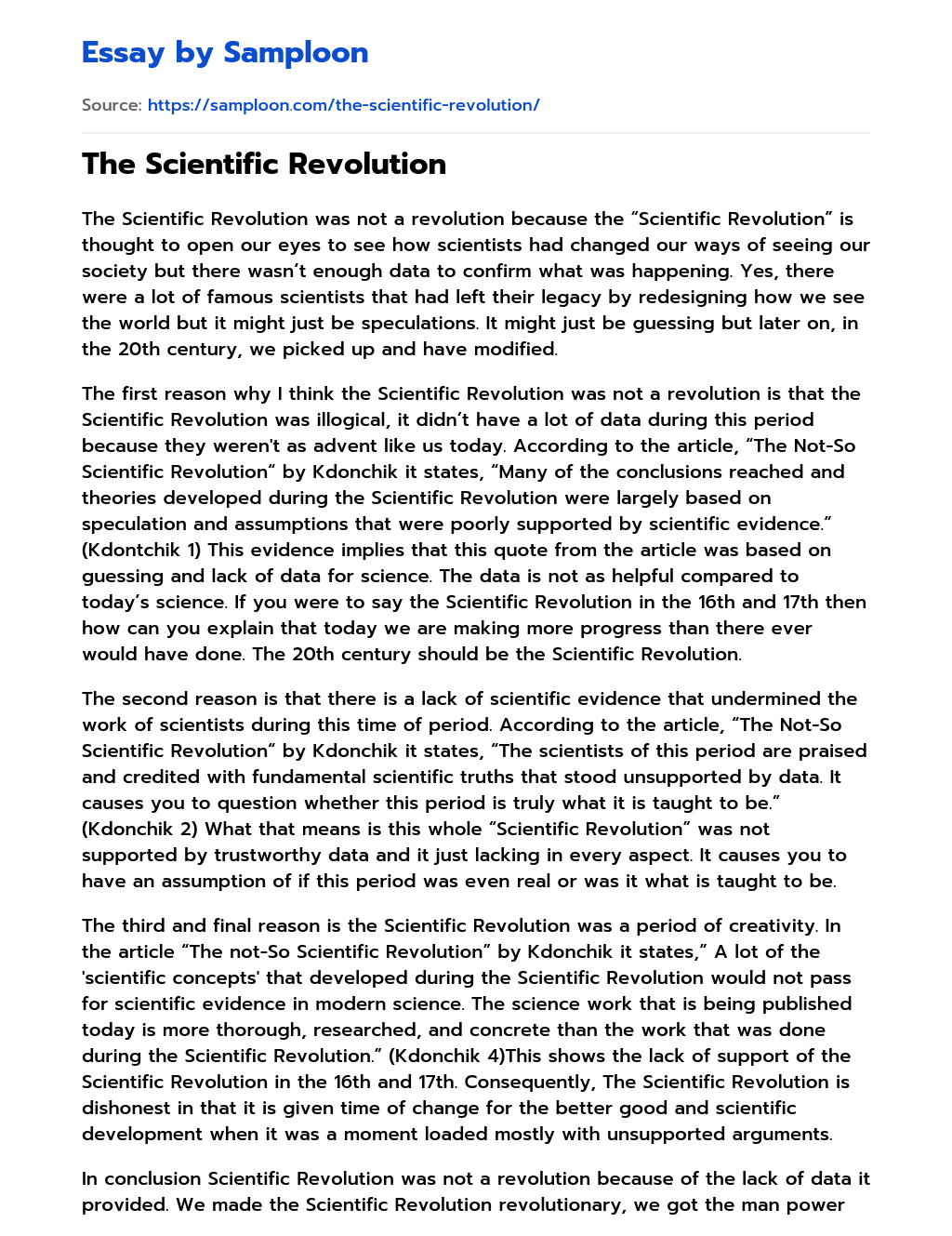 The Scientific Revolution essay