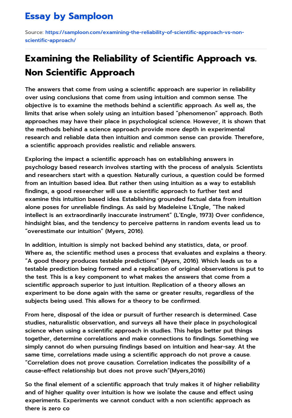 Examining the Reliability of Scientific Approach vs. Non Scientific Approach essay