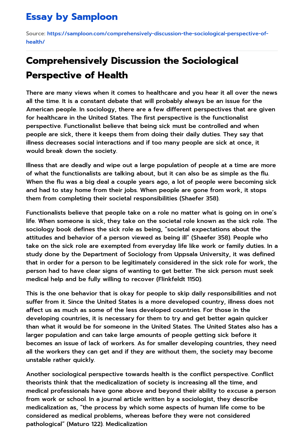 Comprehensively Discussion the Sociological Perspective of Health essay