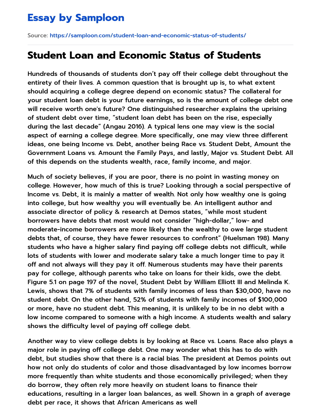 Student Loan and Economic Status of Students essay