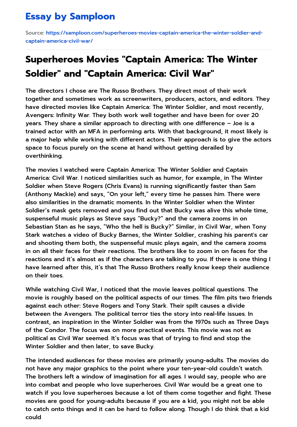 Superheroes Movies “Captain America: The Winter Soldier” and “Captain America: Civil War” essay