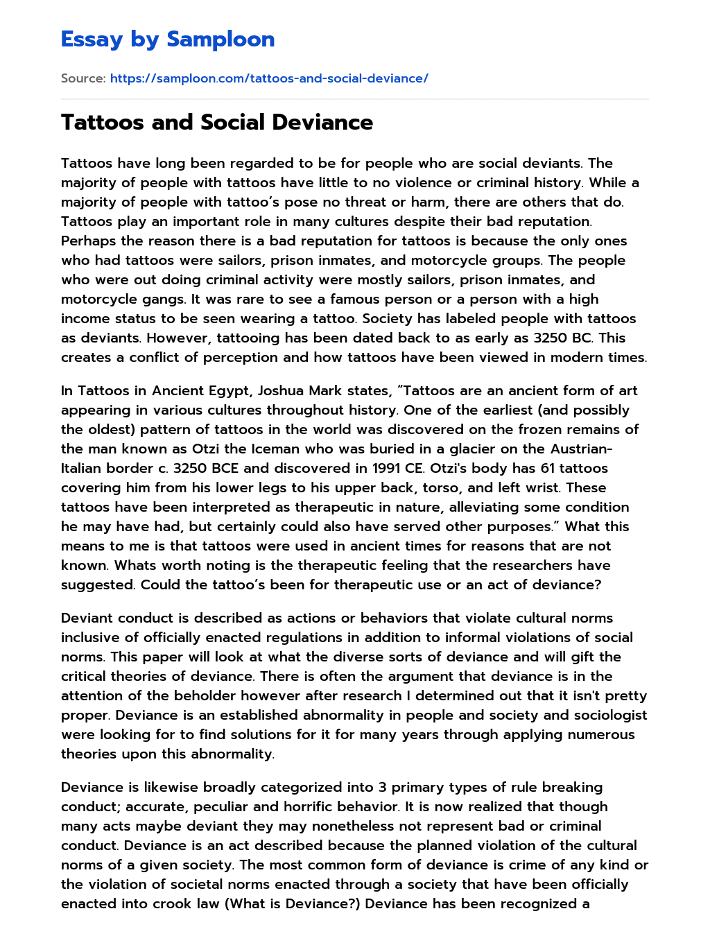 Tattoos and Social Deviance essay