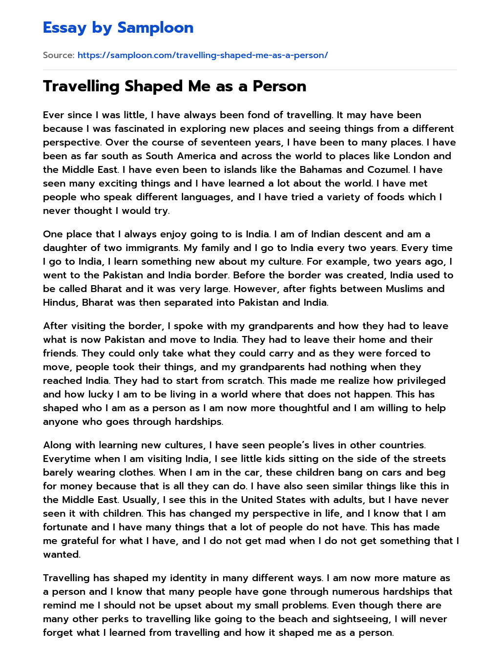 Travelling Shaped Me as a Person essay