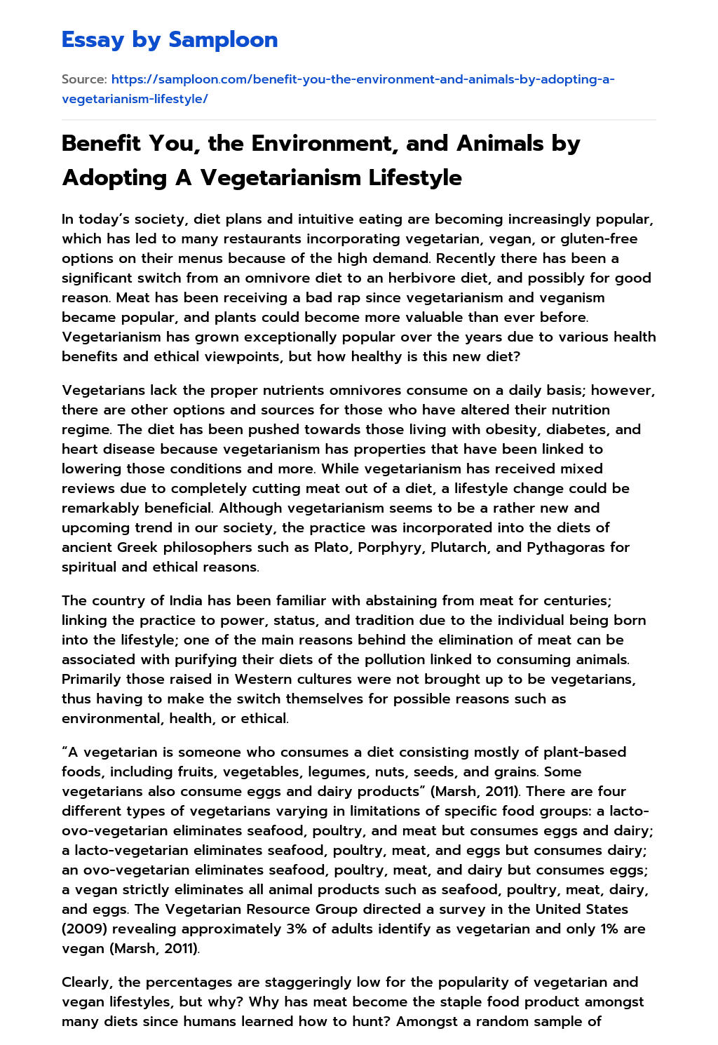 Benefit You, the Environment, and Animals by Adopting A Vegetarianism Lifestyle essay