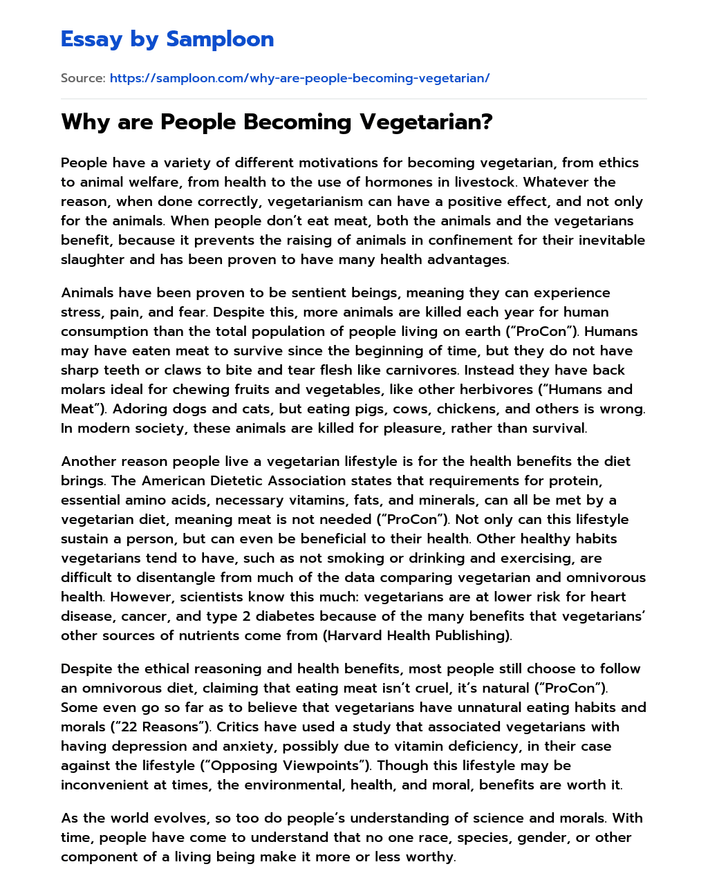 essay about vegan