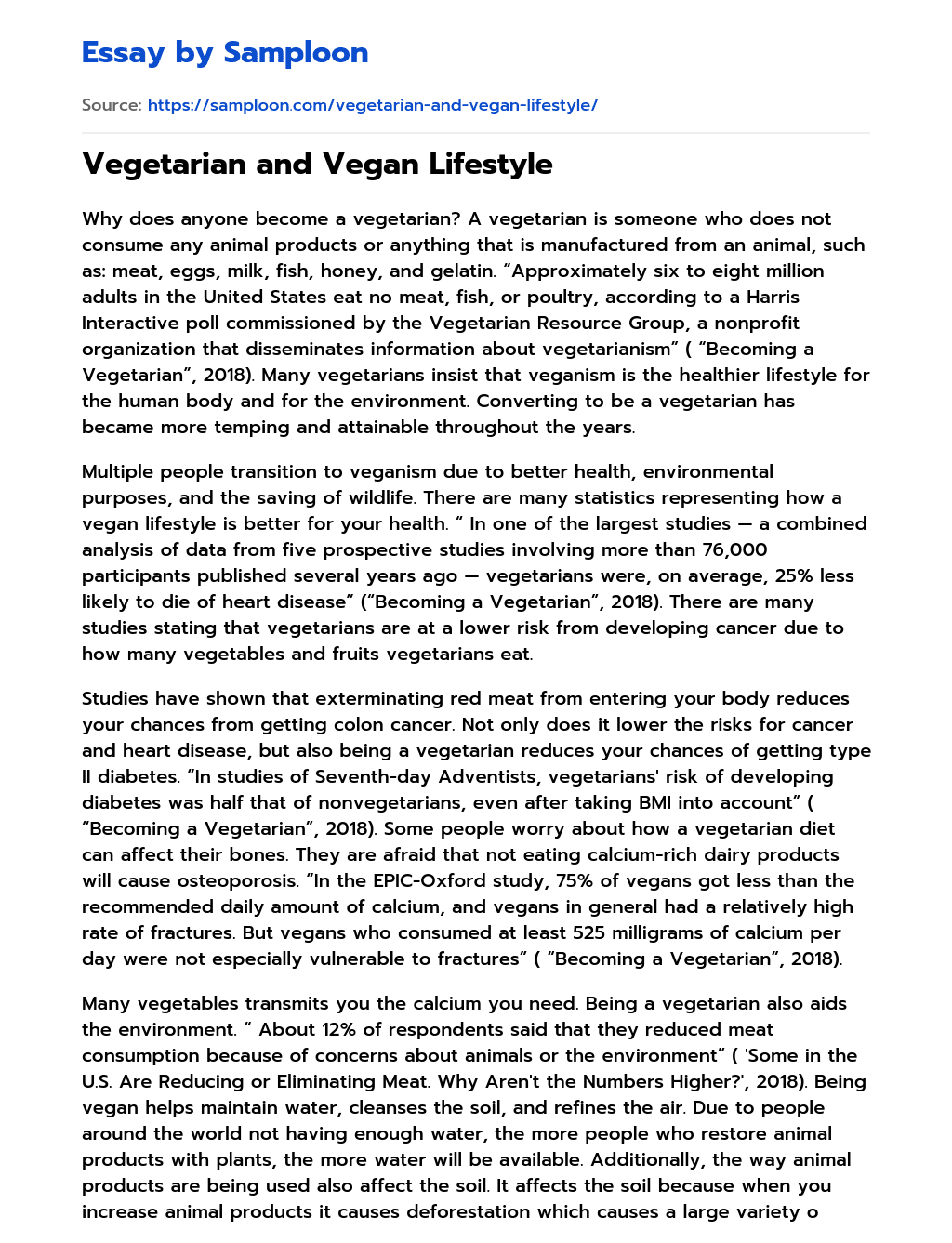 essay on vegetarian