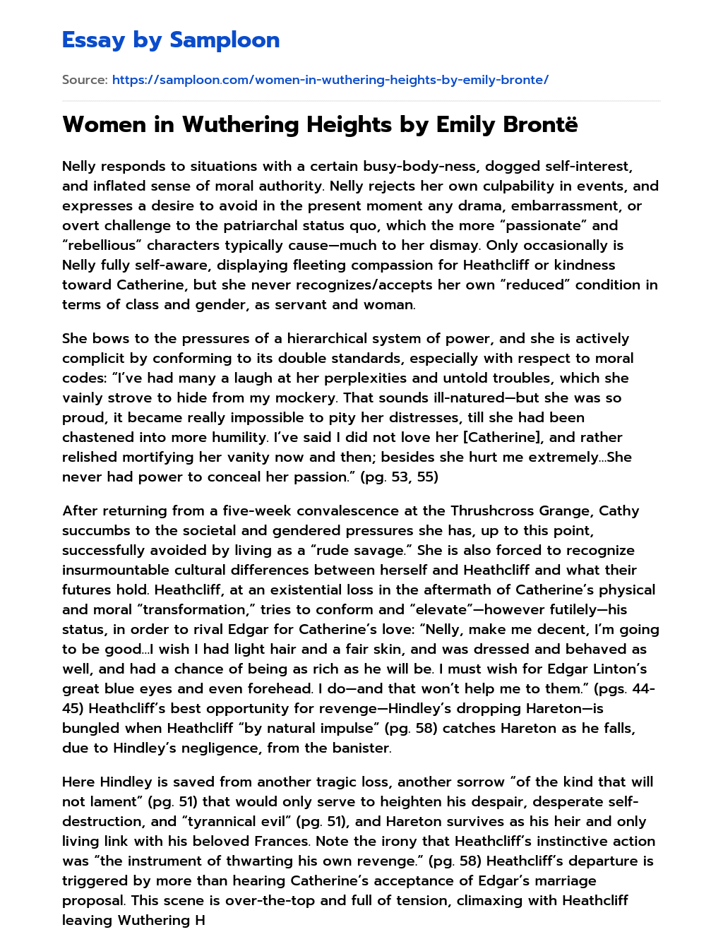 Women in Wuthering Heights by Emily Brontë essay