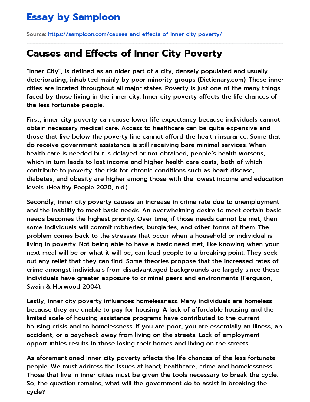 Causes and Effects of Inner City Poverty essay