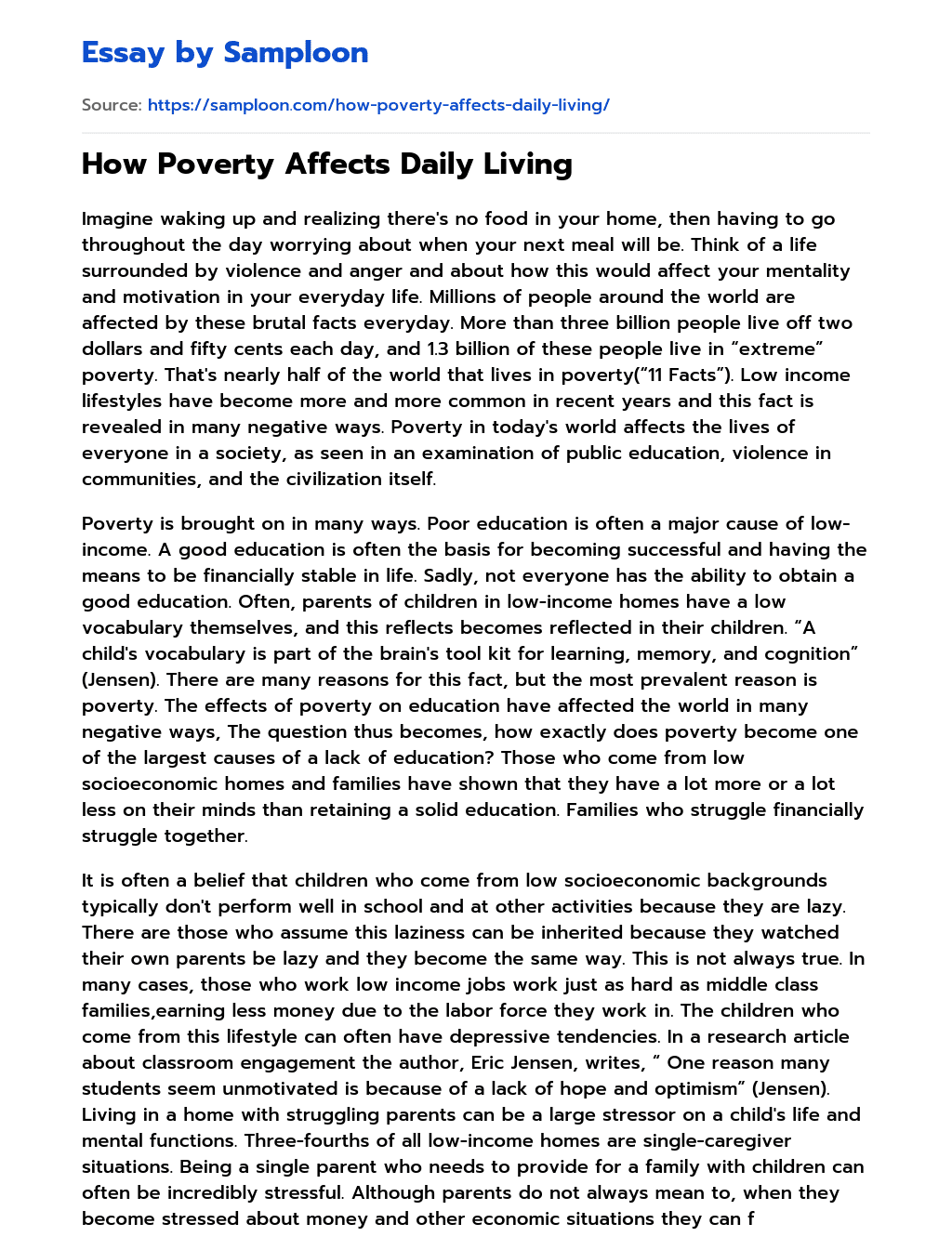 How Poverty Affects Daily Living essay