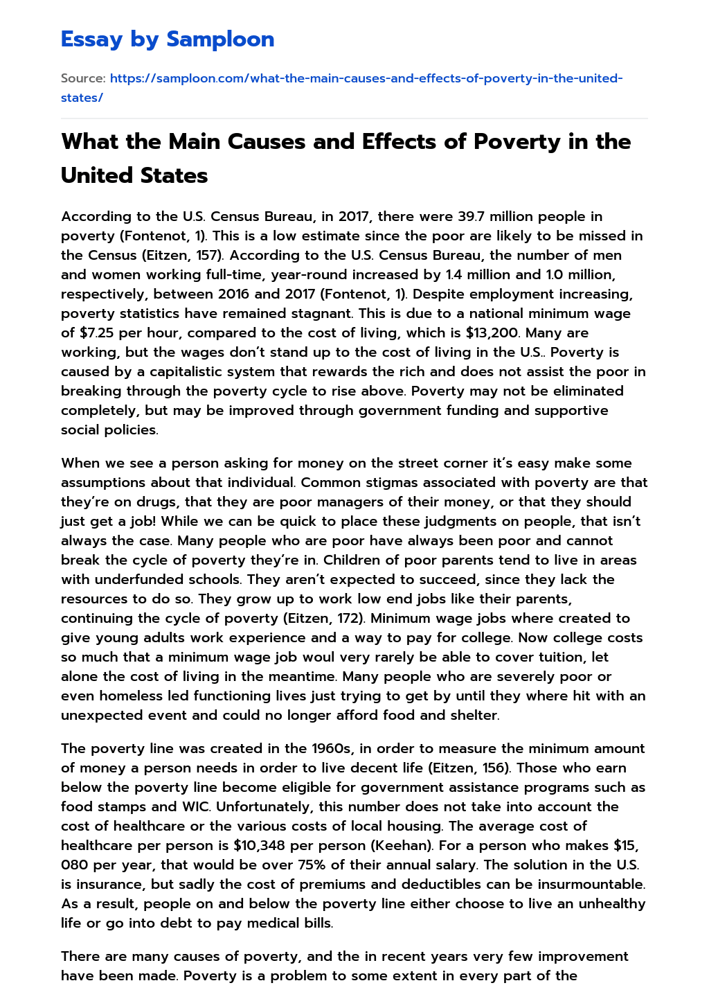 What the Main Causes and Effects of Poverty in the United States essay