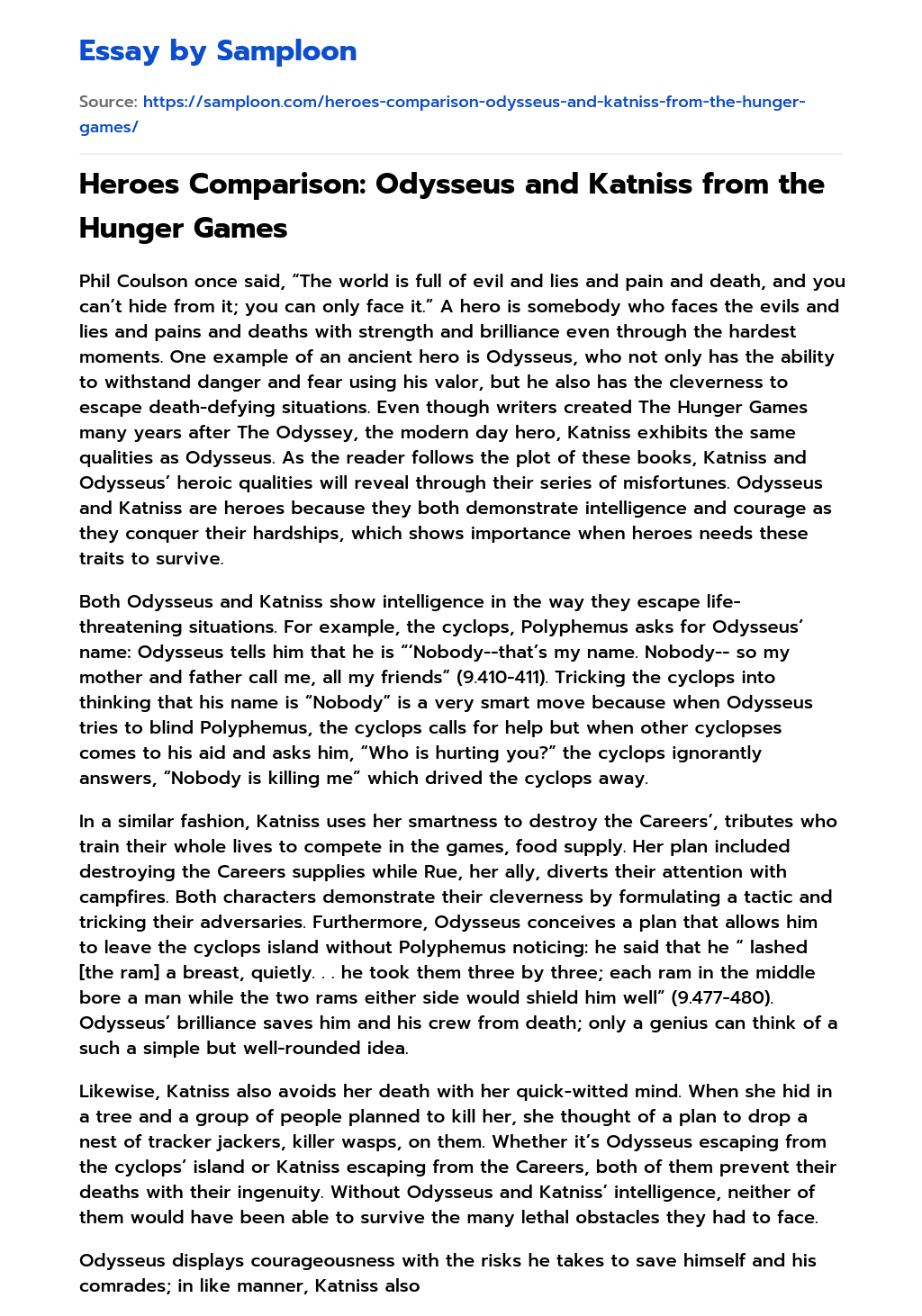 Heroes Comparison: Odysseus and Katniss from the Hunger Games essay