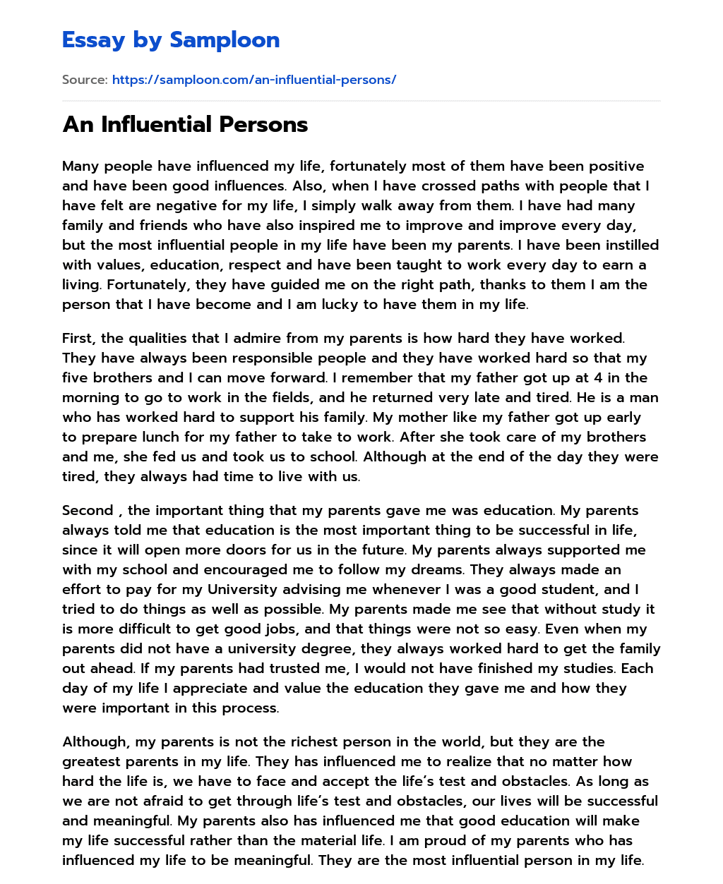 An Influential Persons essay