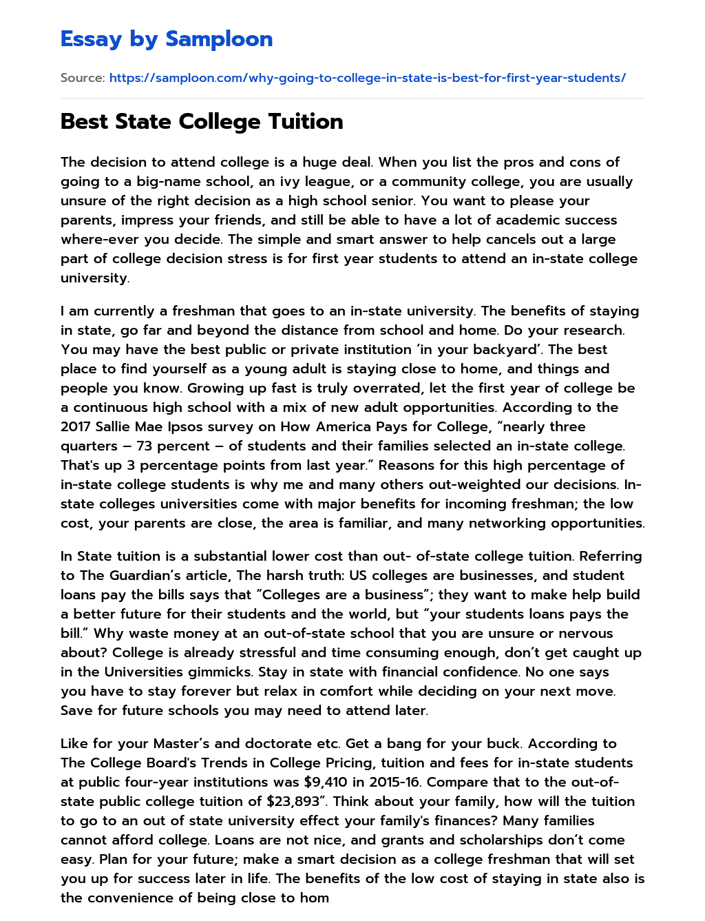 Best State College Tuition essay