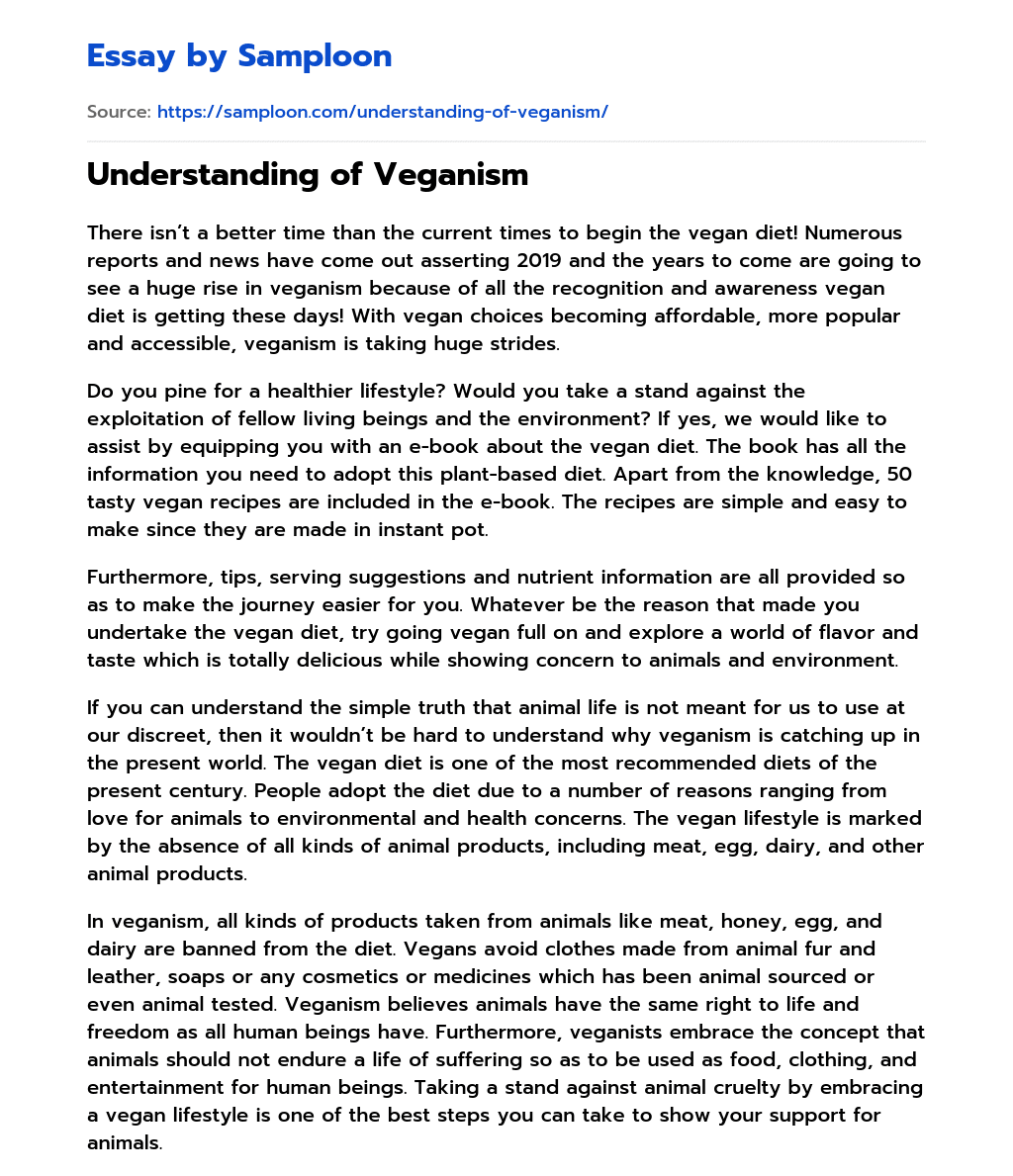 Understanding of Veganism essay