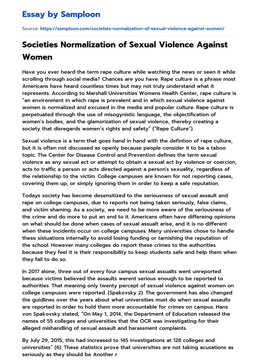 Societies Normalization of Sexual Violence Against Women essay