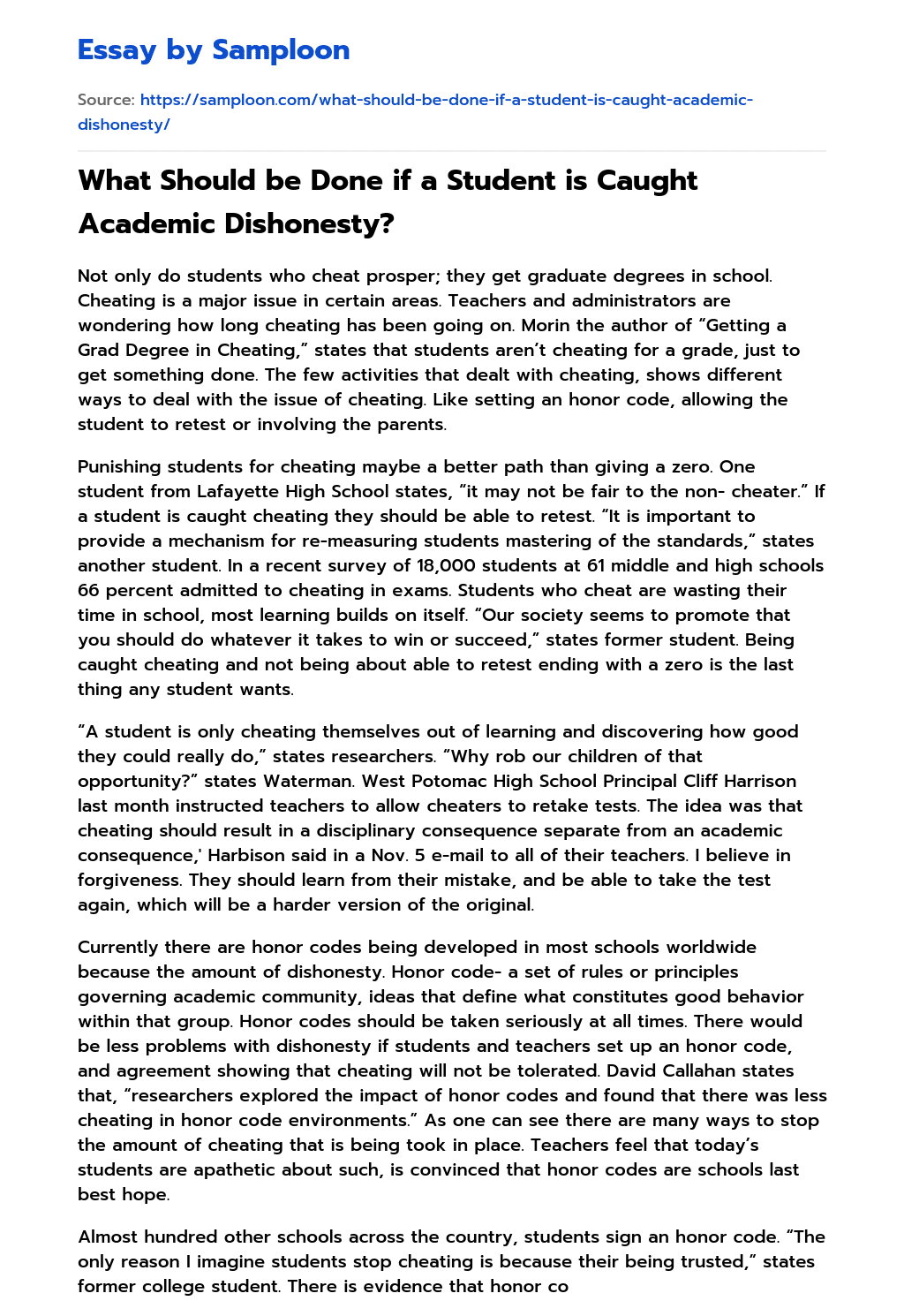 What Should be Done if a Student is Caught Academic Dishonesty? essay