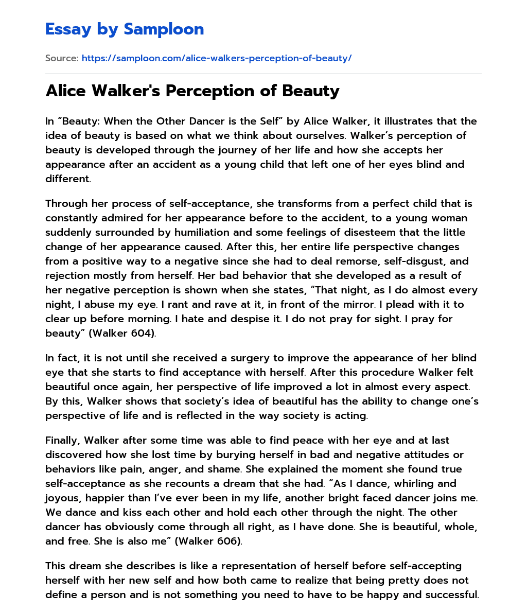 Alice Walker’s Perception of Beauty essay