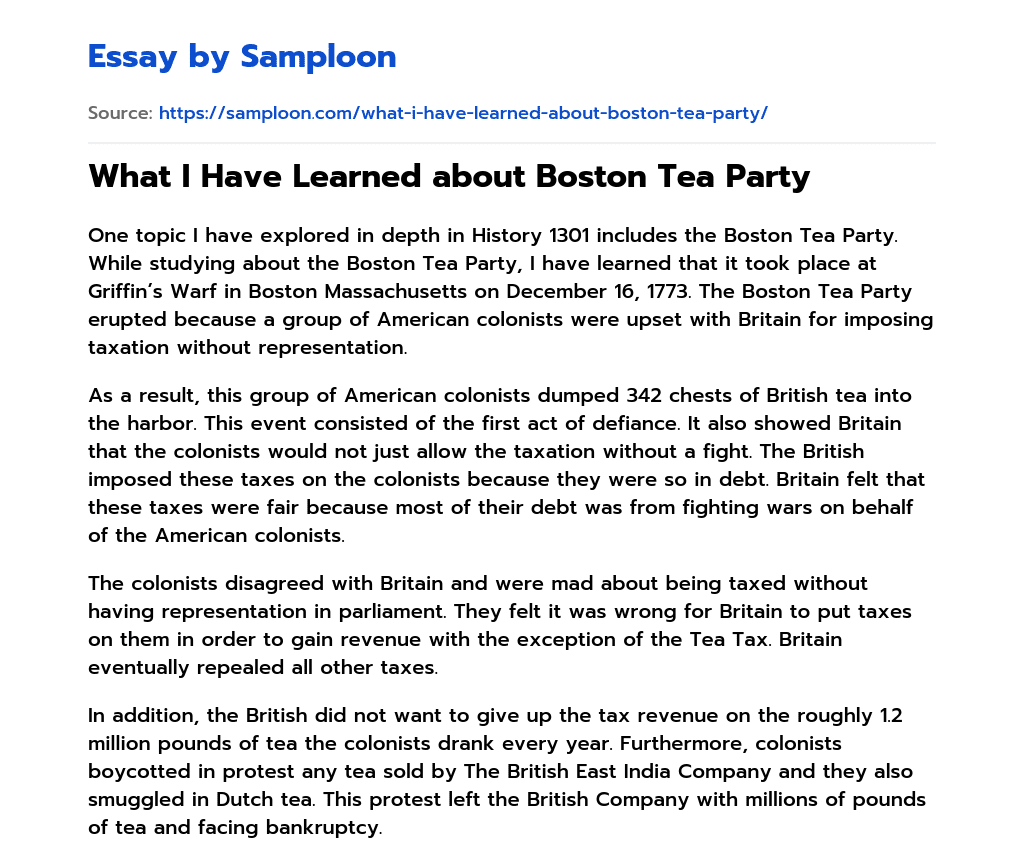 boston tea party essay thesis