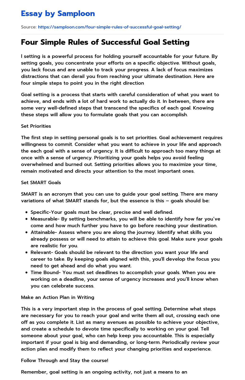 essay about setting a goal