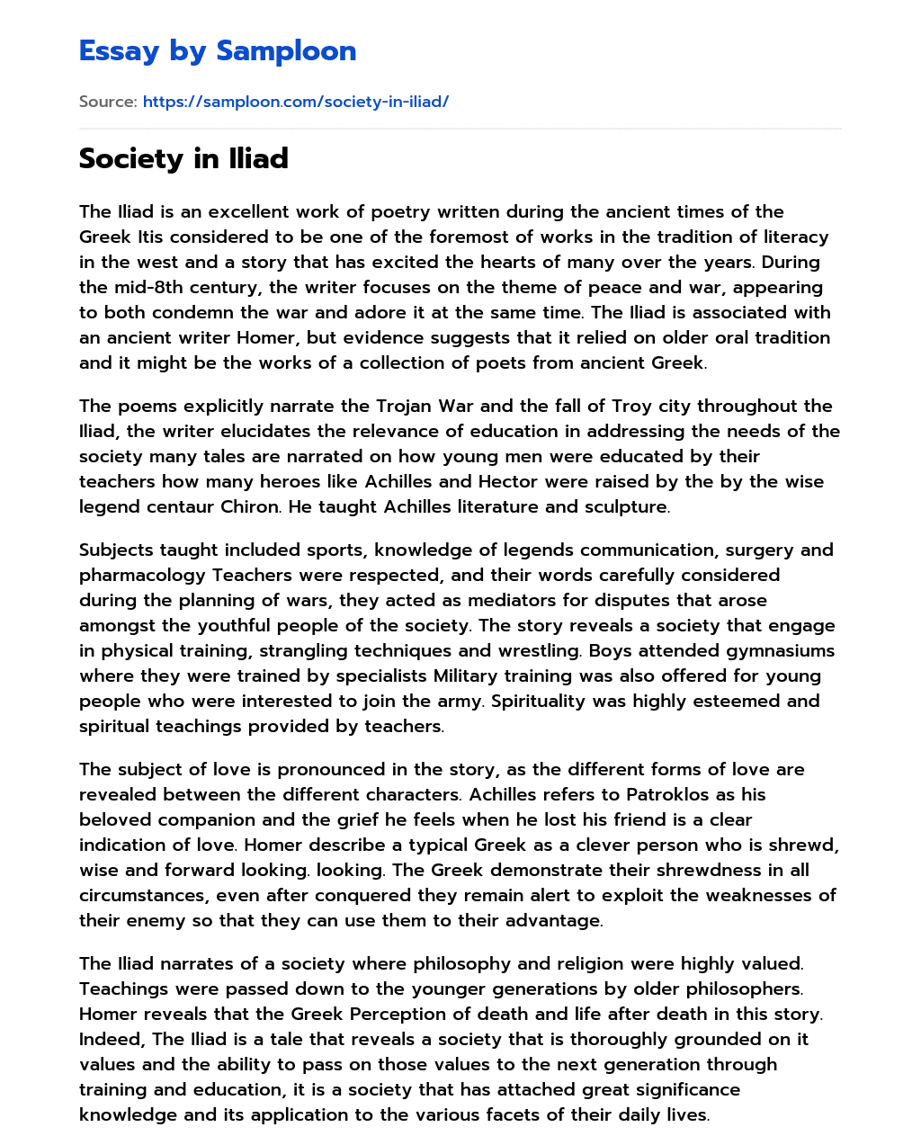 Society in Iliad essay