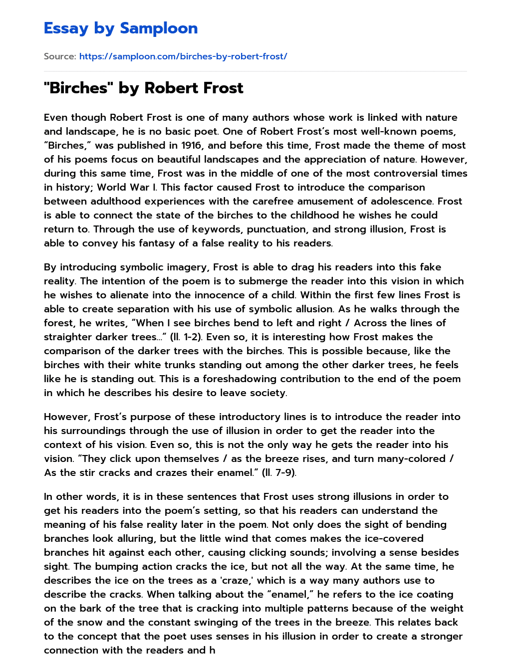 “Birches” by Robert Frost essay