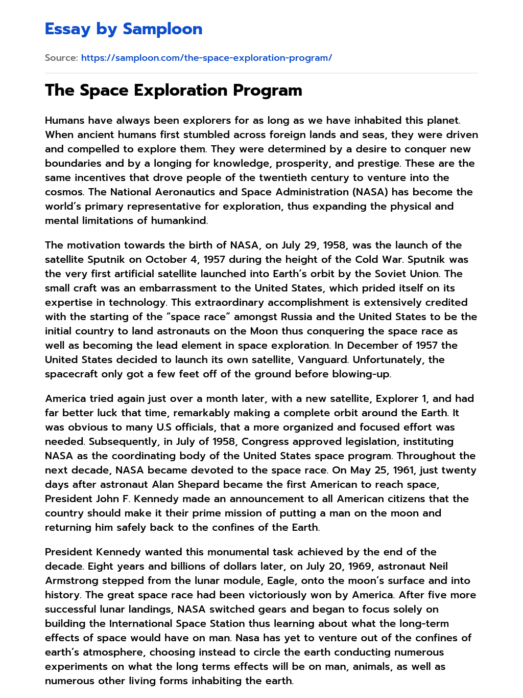 essay on visit to space station