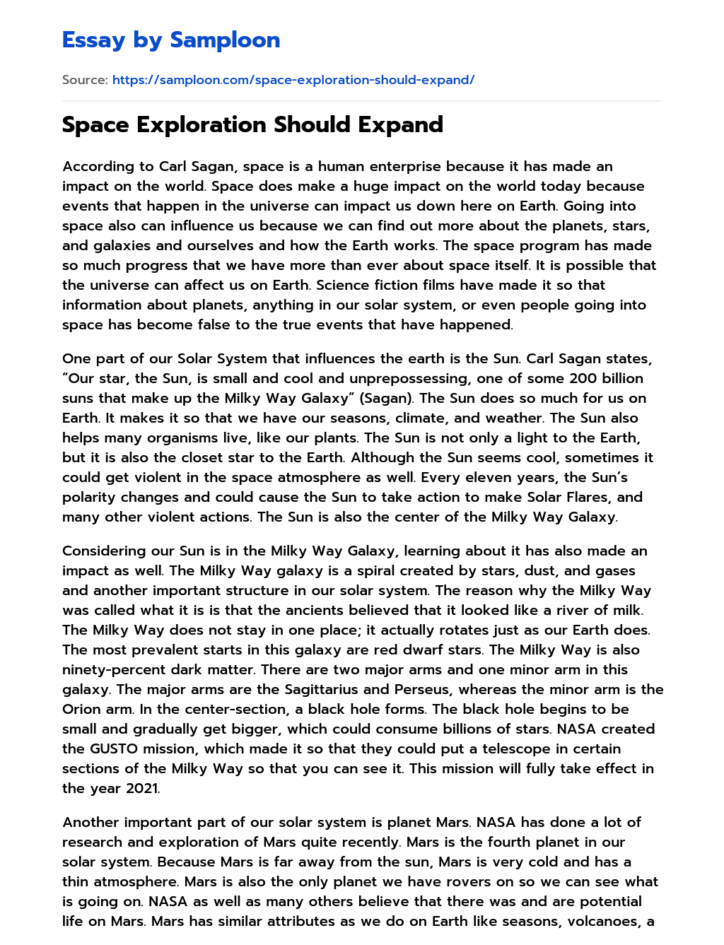 Space Exploration Should Expand essay