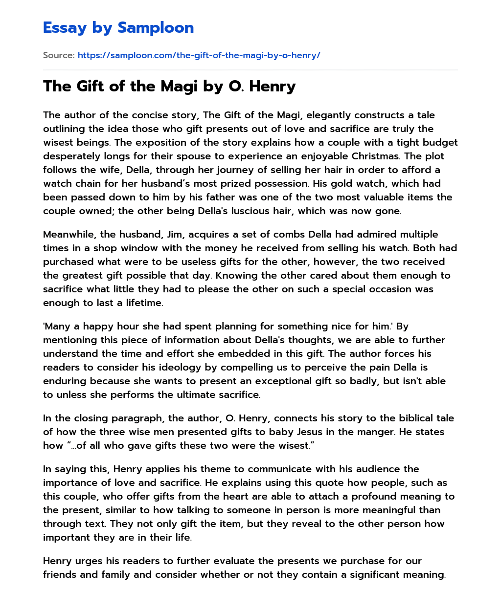 The Gift of the Magi by O. Henry essay