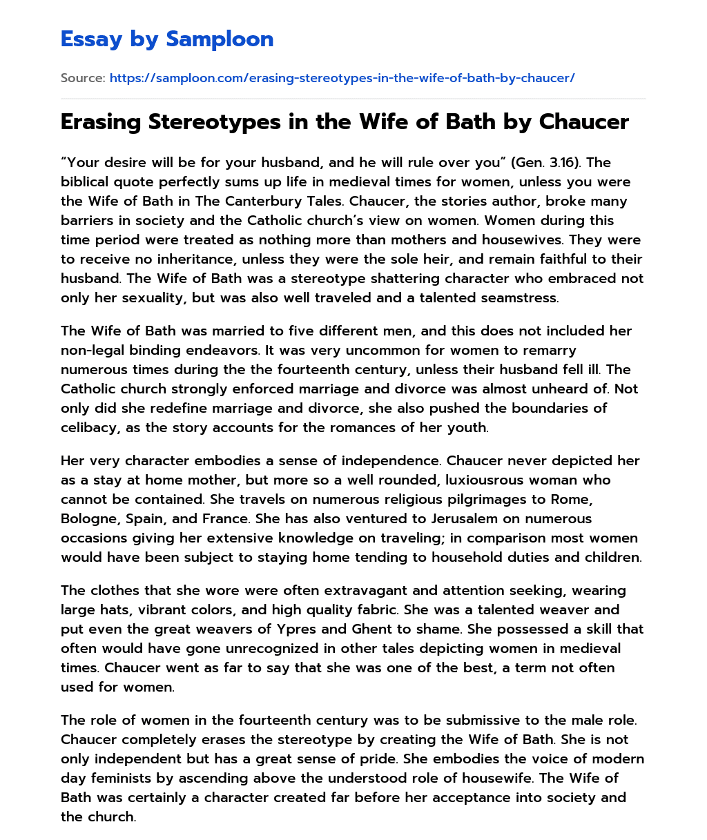 Erasing Stereotypes in the Wife of Bath by Chaucer essay