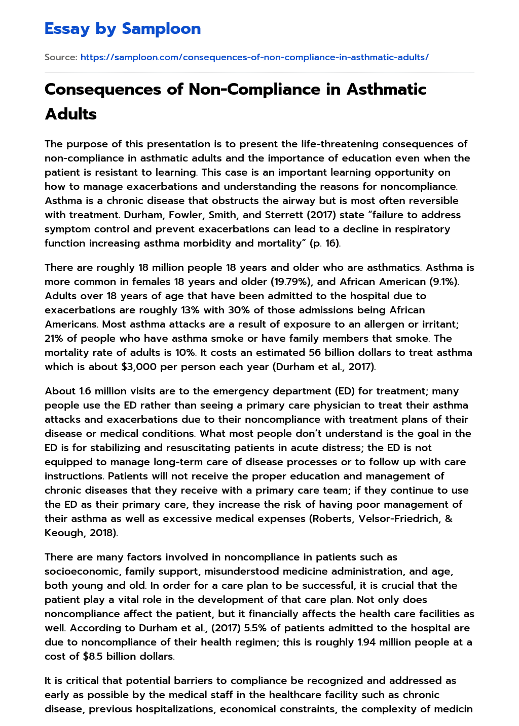 Consequences of Non-Compliance in Asthmatic Adults essay