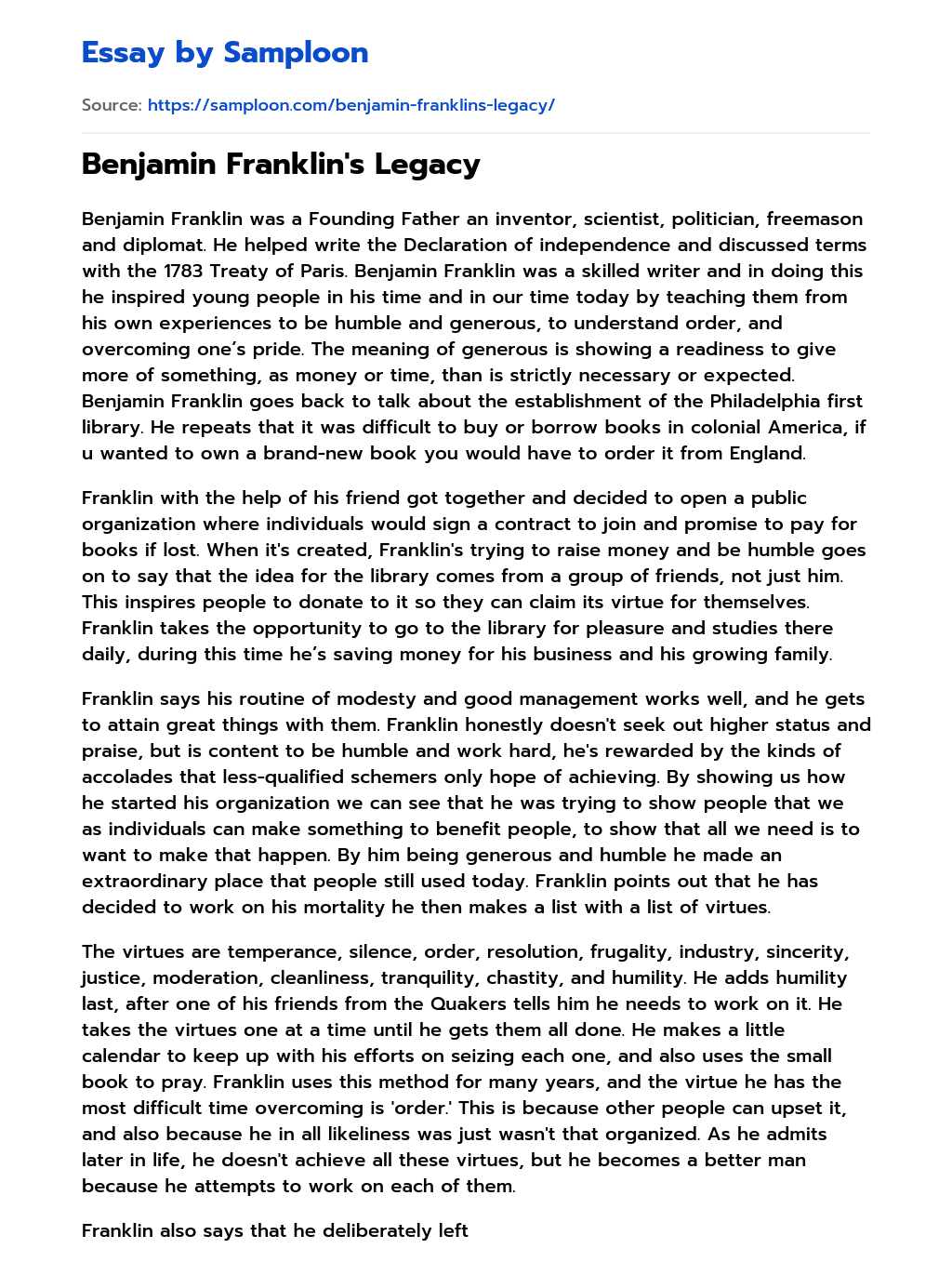 short essay on benjamin franklin