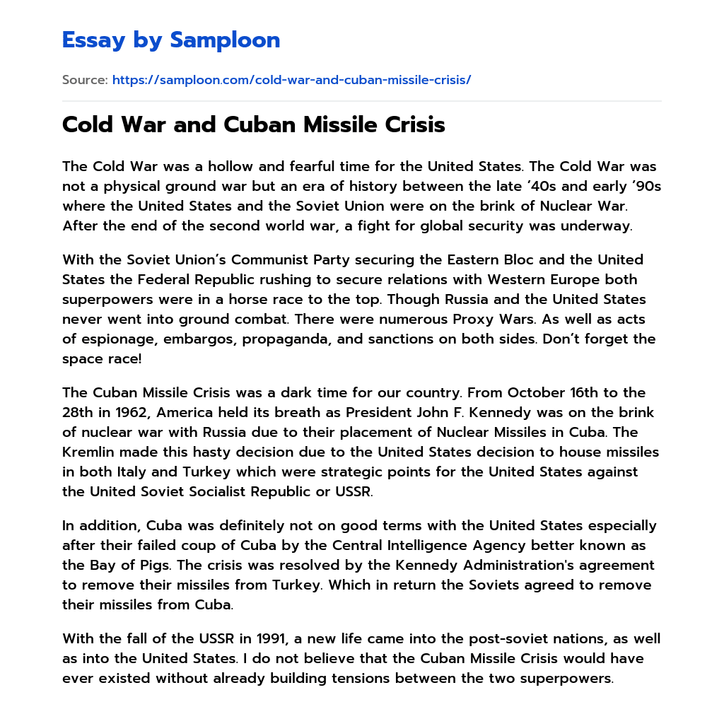 Cold War and Cuban Missile Crisis essay