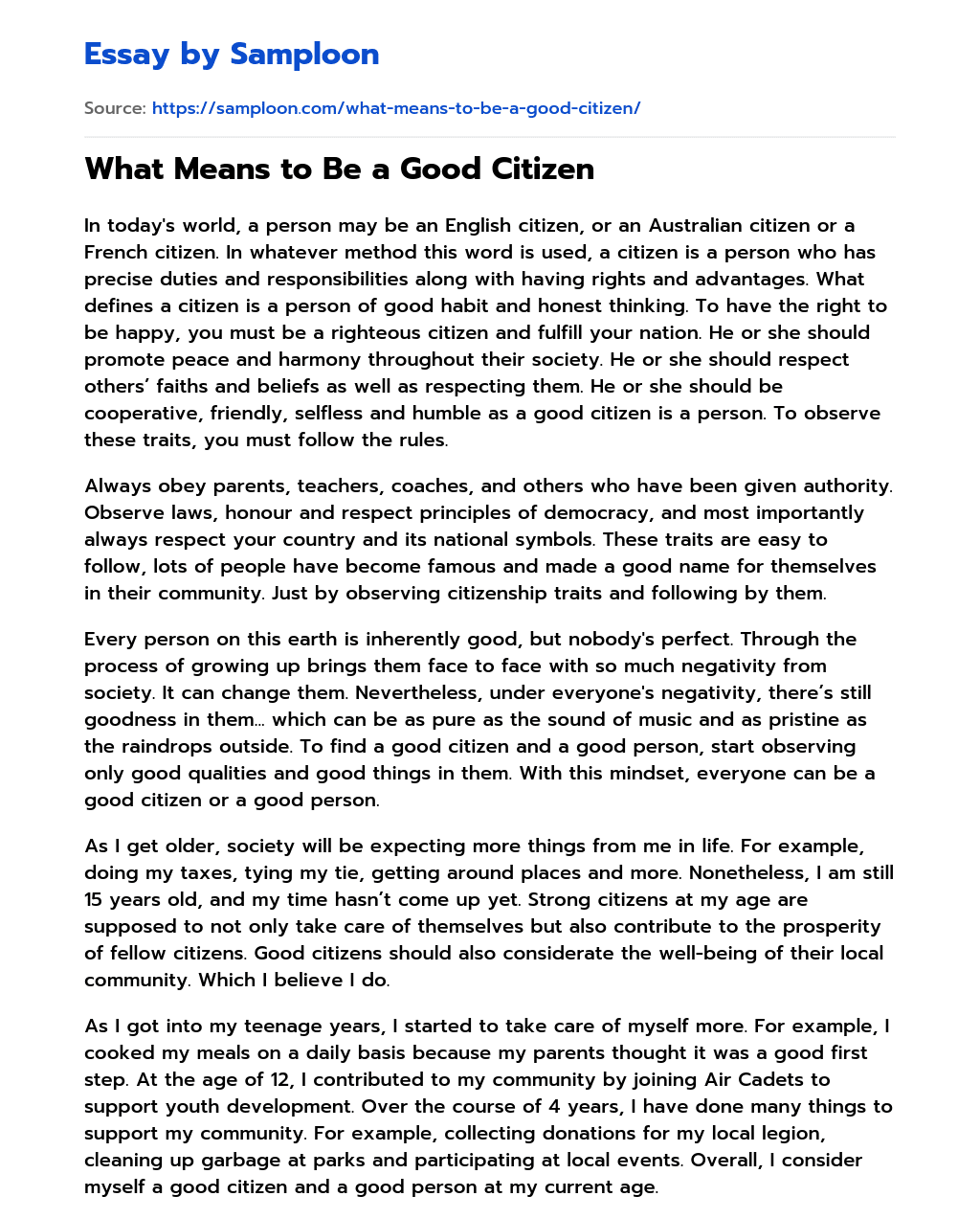 What Means to Be a Good Citizen essay