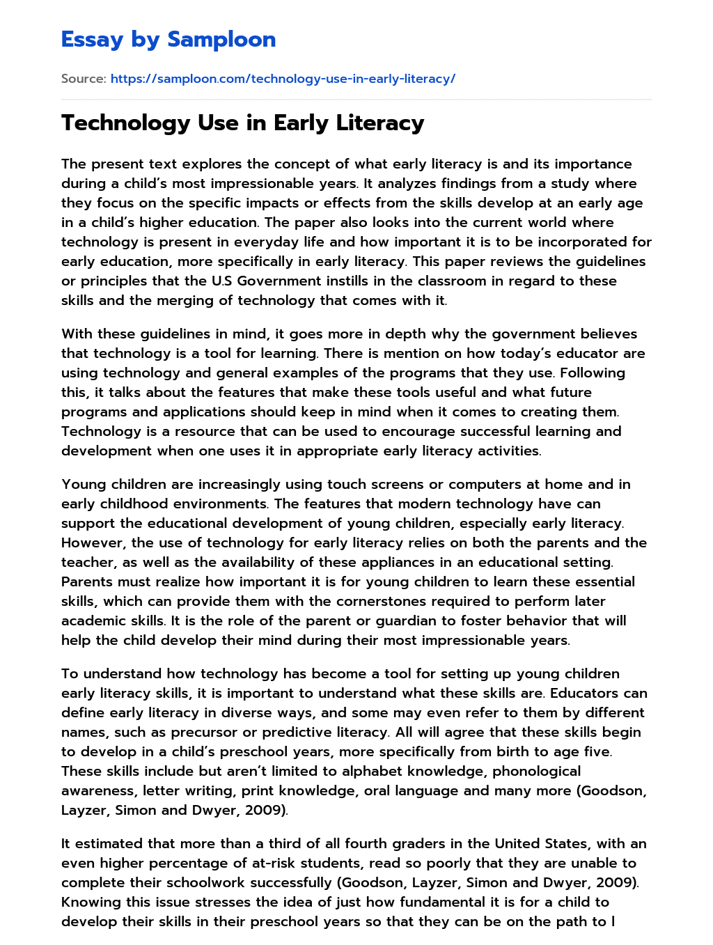 Technology Use in Early Literacy essay