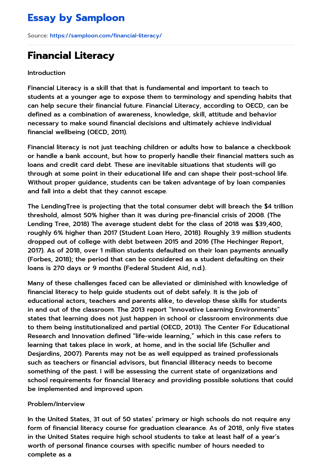 Financial Literacy Argumentative Essay On Samploon