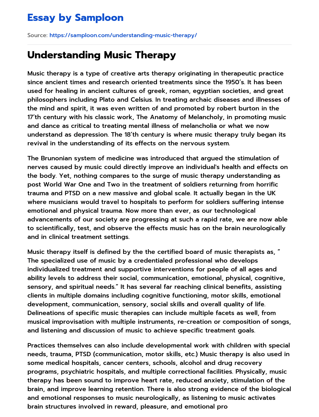 Understanding Music Therapy essay