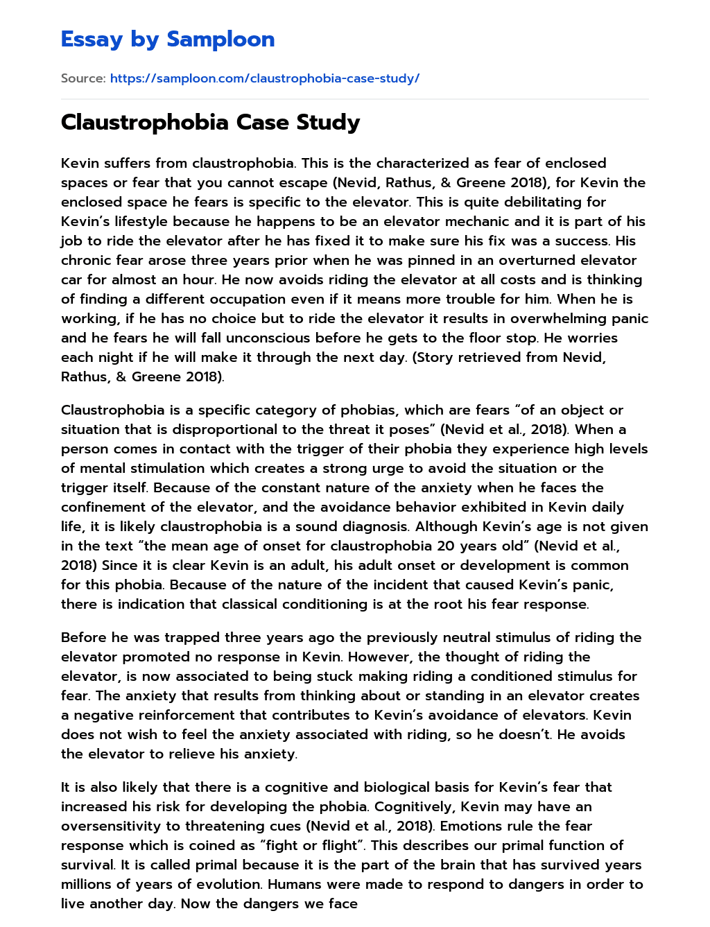 Claustrophobia Case Study essay