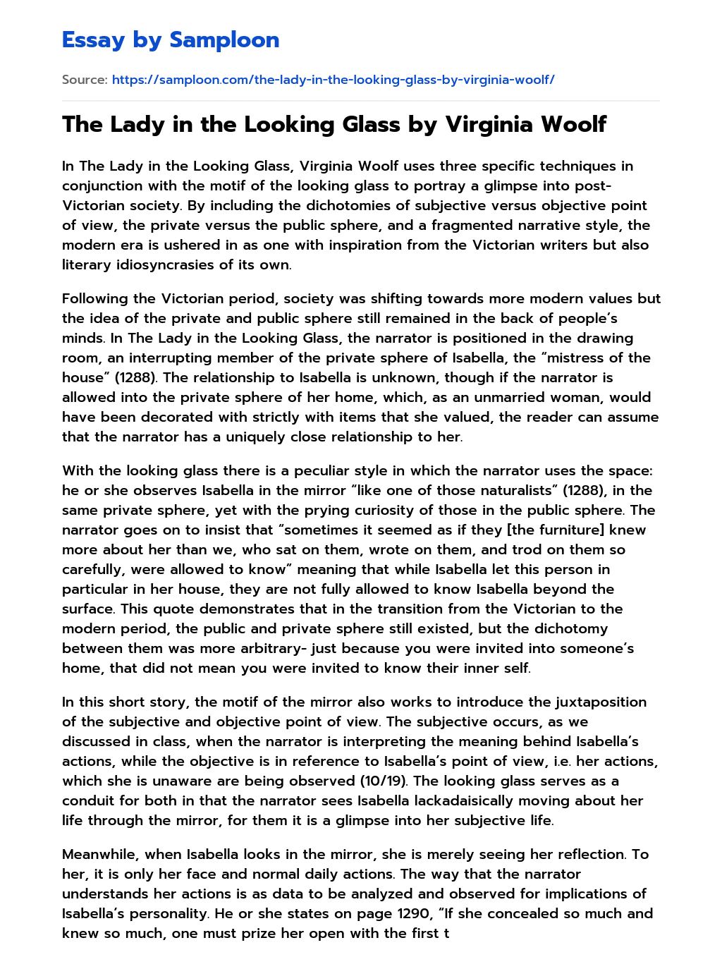 The Lady in the Looking Glass by Virginia Woolf essay
