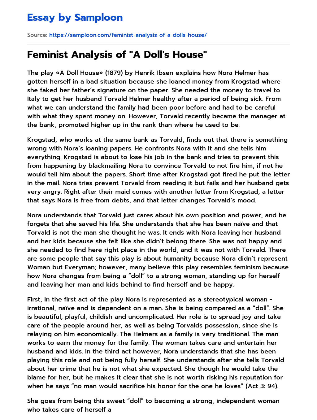 a doll's house essay example