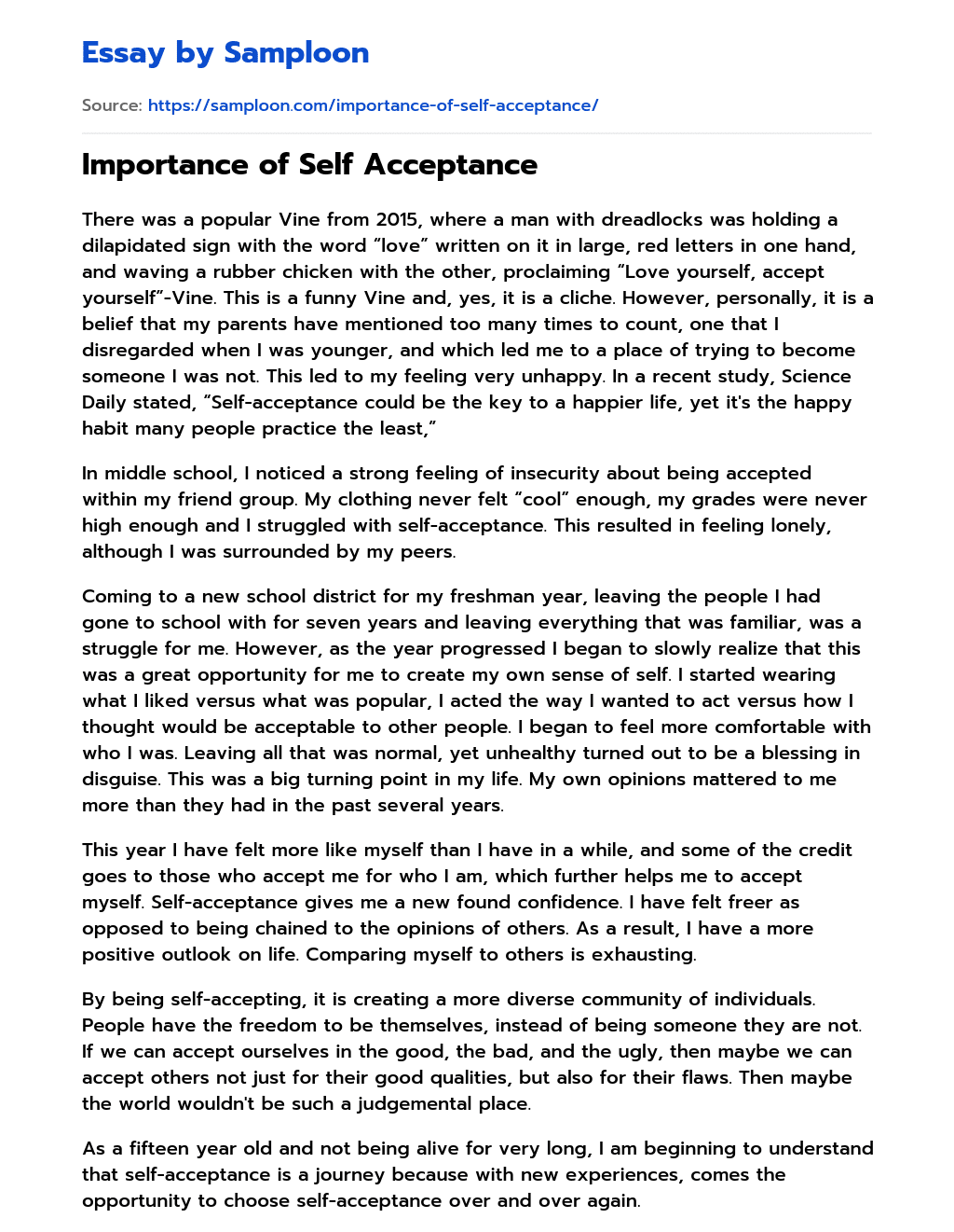 Importance of Self Acceptance essay
