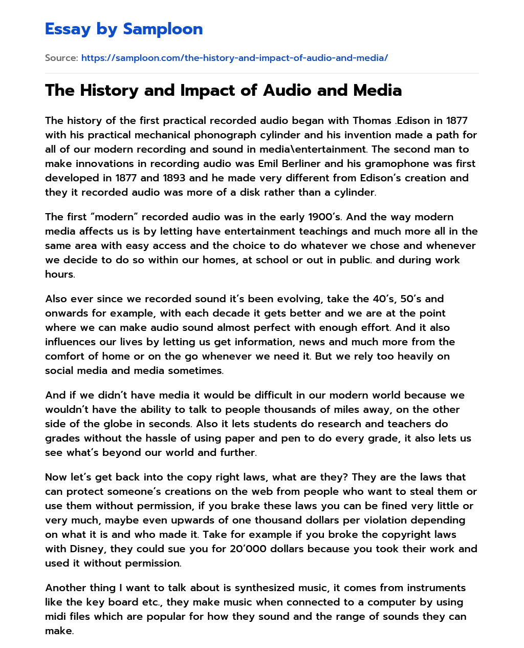 The History and Impact of Audio and Media essay