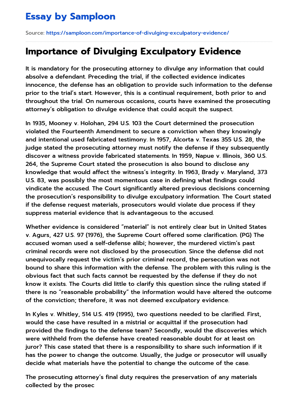 Importance of Divulging Exculpatory Evidence essay