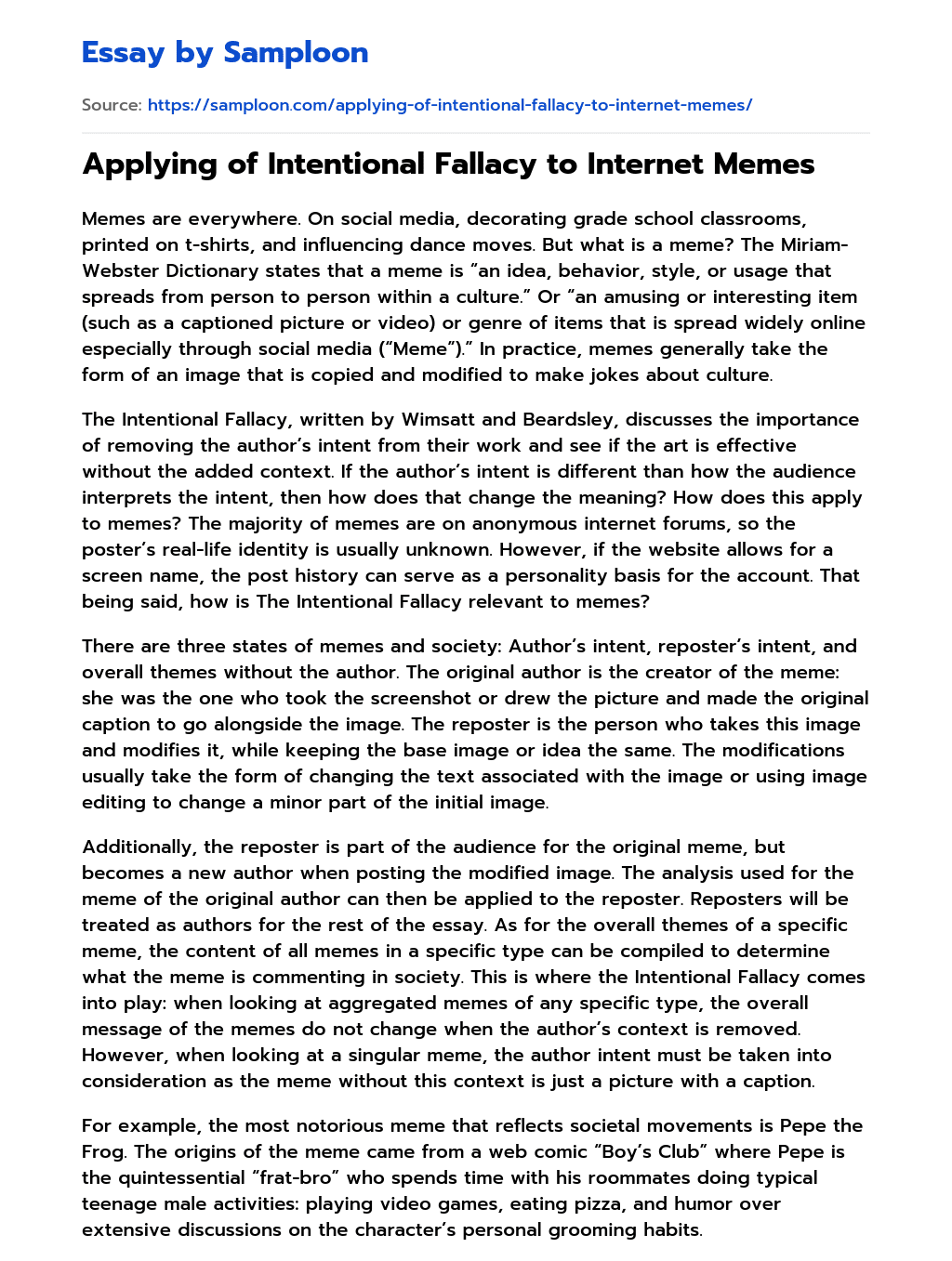 Applying of Intentional Fallacy to Internet Memes essay