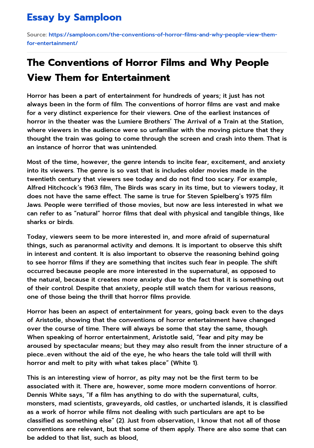 essay on experience of watching a horror movie